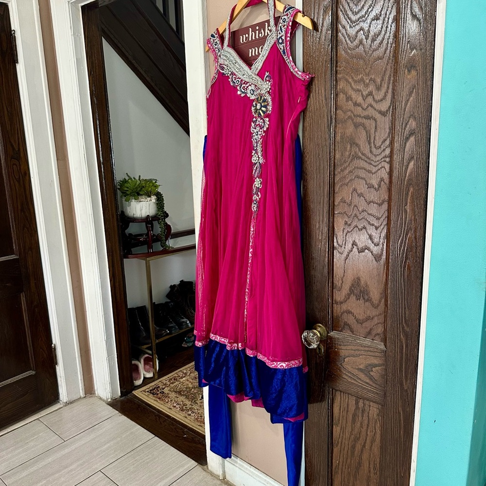Pink and Blue Embellished boho style outfit